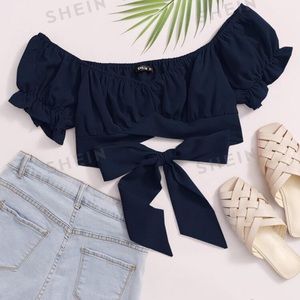 Tied Hem Puff Sleeve Crop Top